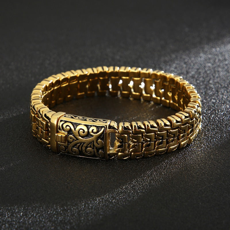 Kemstone Men’s Floral Armor Chain Bracelet – Stainless Steel Gothic Curb, 20cm/22cm KB123643