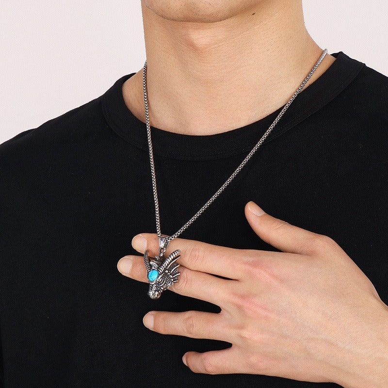 Kemstone Dragon Claw Pendant – Stainless Steel & Turquoise Necklace for Men | Punk Gothic Myth-Inspired Jewelry KP119902