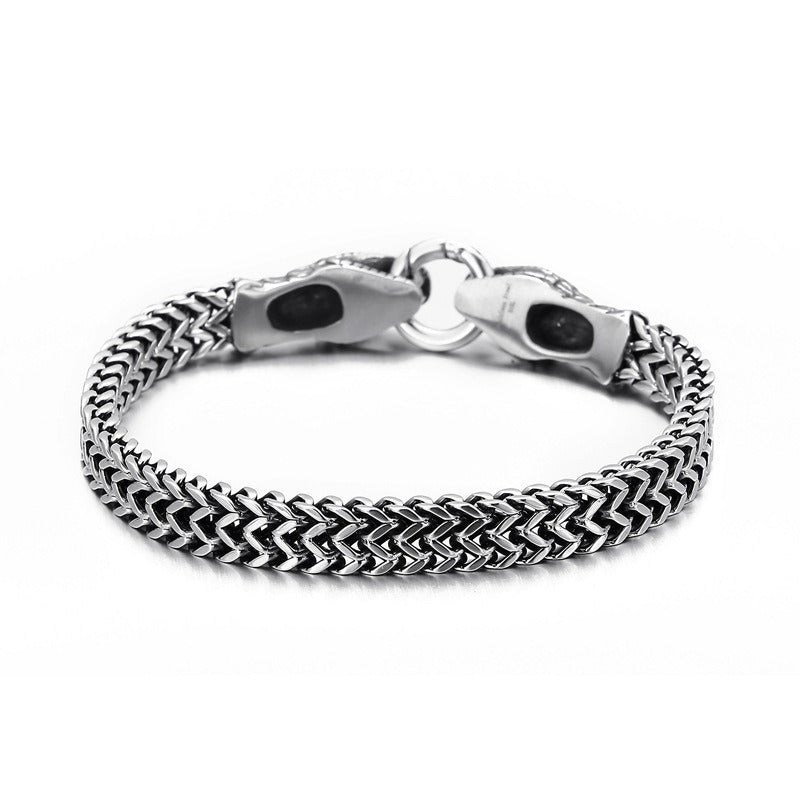 Kemstone Twin Serpent Titanium Steel Men's Bracelet - Retro Edgy Design for Modern Warriors KB145401