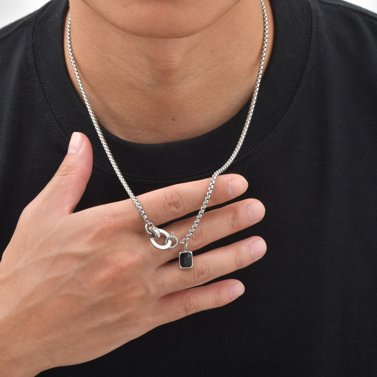 Kemstone Roman Numeral Necklace for Men Black Crystal NC-3254