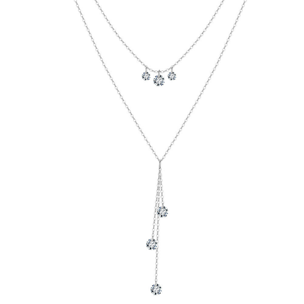 Kemstone Layered 925 Sterling Silver Necklace – Gold & Silver Adjustable Cubic Zirconia Y Pendant Jewelry for Women A4-BQN20
