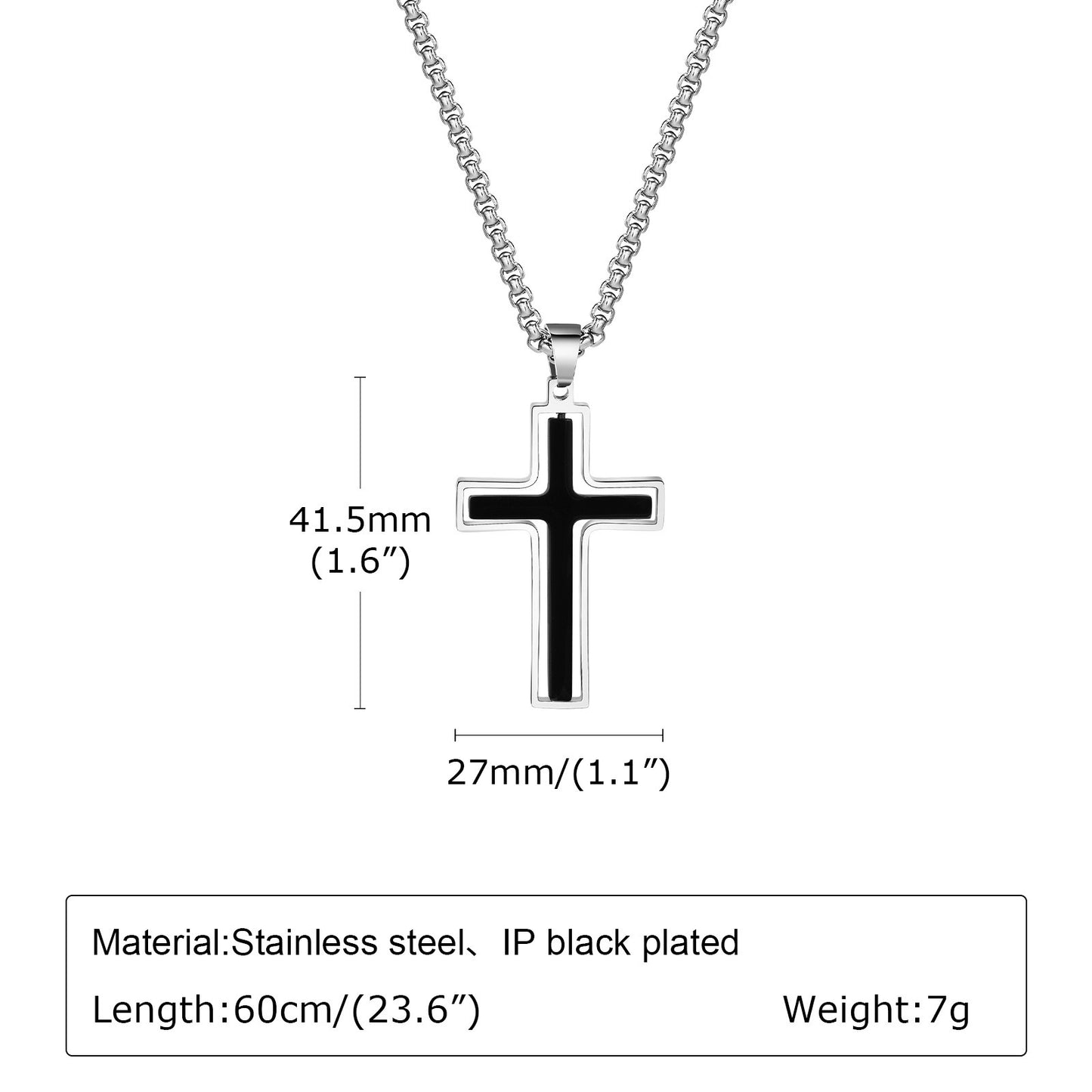Men’s Rotating Cross Pendant Necklace – Gothic Dual-Layer Stainless Steel Chain PN-1998