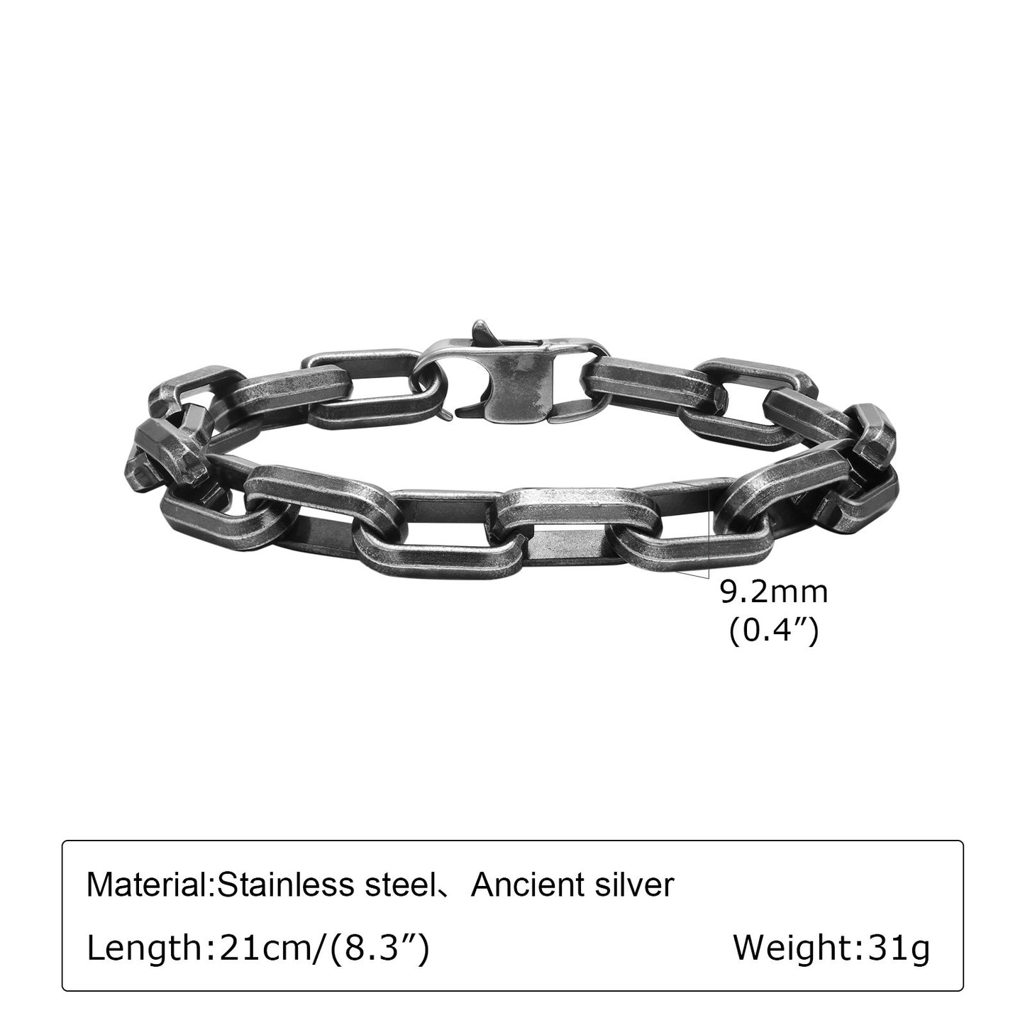 Chunky Square-Link Stainless Steel Bracelet for Men – Norse-Inspired Heavy Chain BR-1734