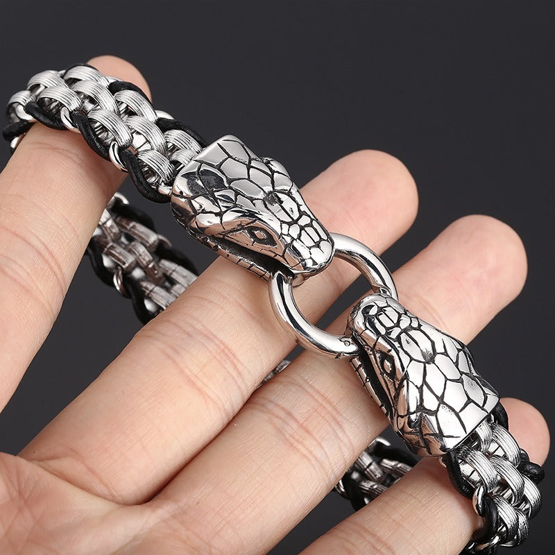 Kemstone Stainless Steel Wolf Design Ring Titanium Mesh Cuff Bracelet for Men - Punk Edge Charm Jewelry KB154970