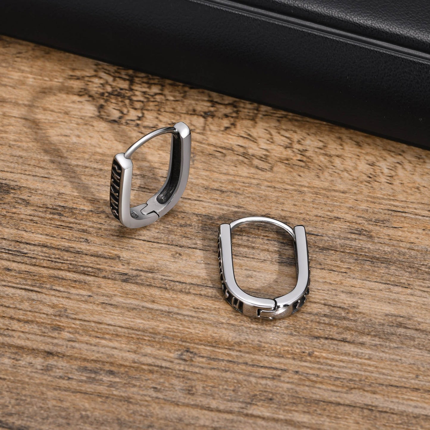 Viking Rune Stainless Steel Hoop Earrings – Nordic U-Shaped Retro Men’s Jewelry EH-521