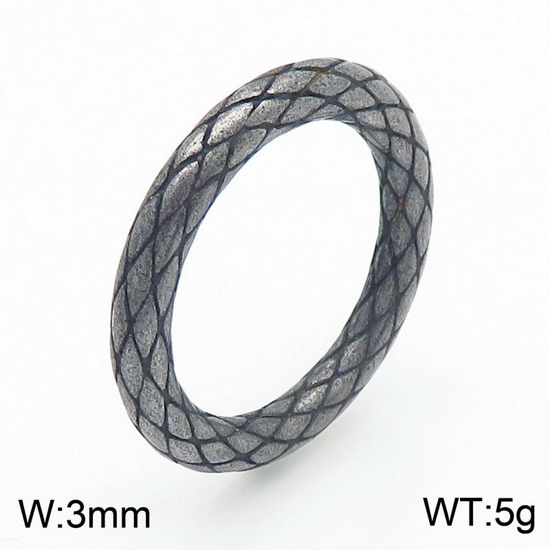 Kemstone Serpent Grid Ring – Distressed Stainless Steel Circle Band for Men | Gothic Punk Street Style KR1088455