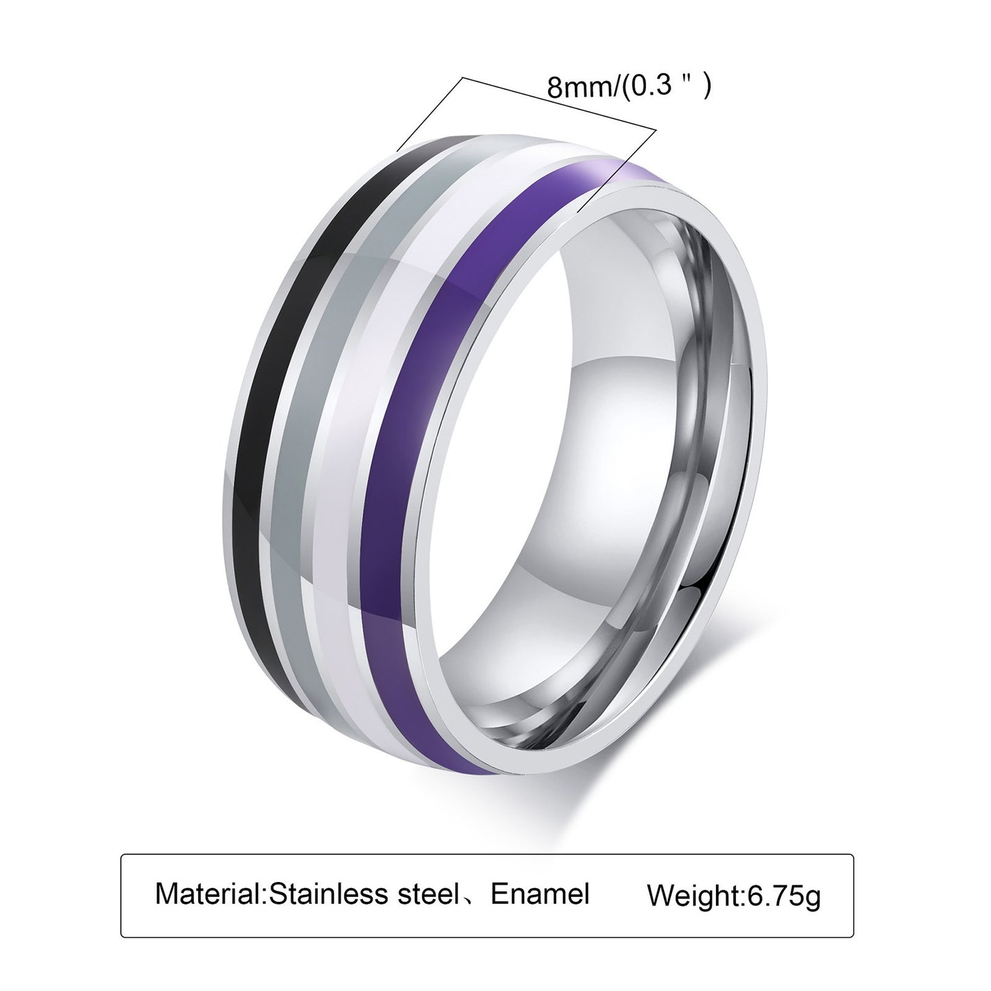 Anillo de cinta arcoíris Kemstone de 8 mm | Joya llamativa de acero de colores para uso diario y regalo PR-033
