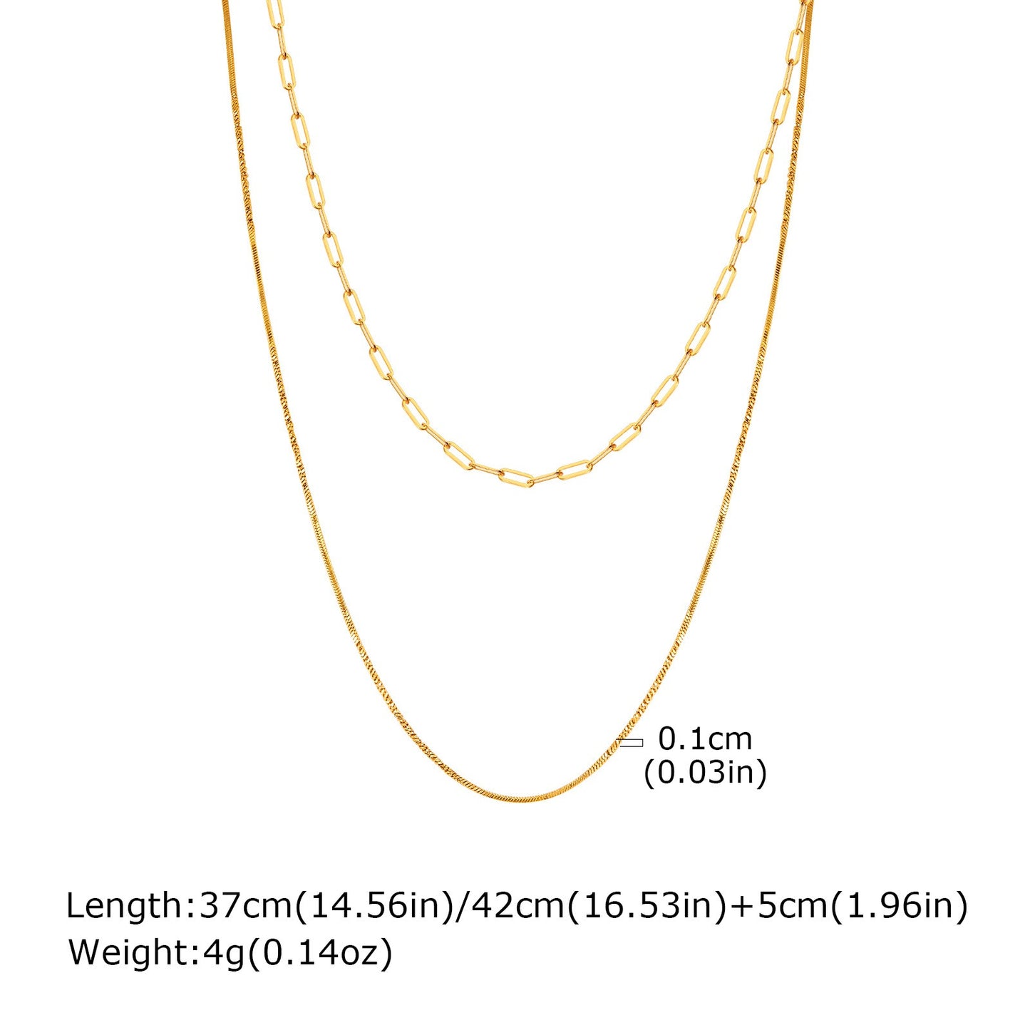 Collar de acero inoxidable en capas Kemstone - Cadena de serpiente cuadrada retorcida con diseño de doble apilamiento en dorado para mujer NC1874