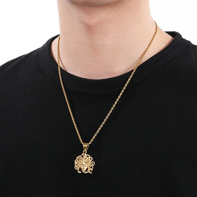 Kemstone Gothic Snake Goddess Pendant – Greek Mythology Stainless Steel Men's Necklace KP115490