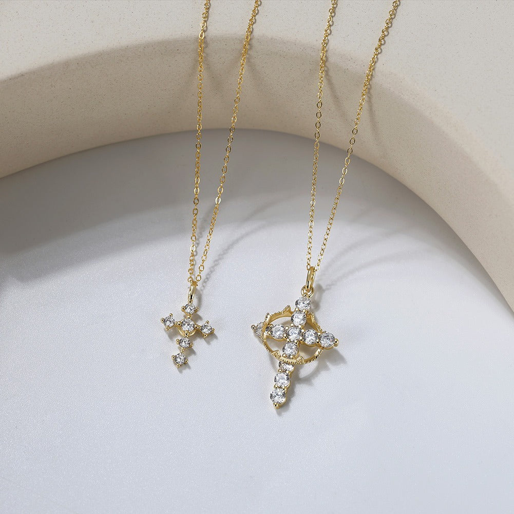 Kemstone 925 Sterling Silver Cross Pendant Necklace for Women Cubic Zirconia Gold Silver APN51