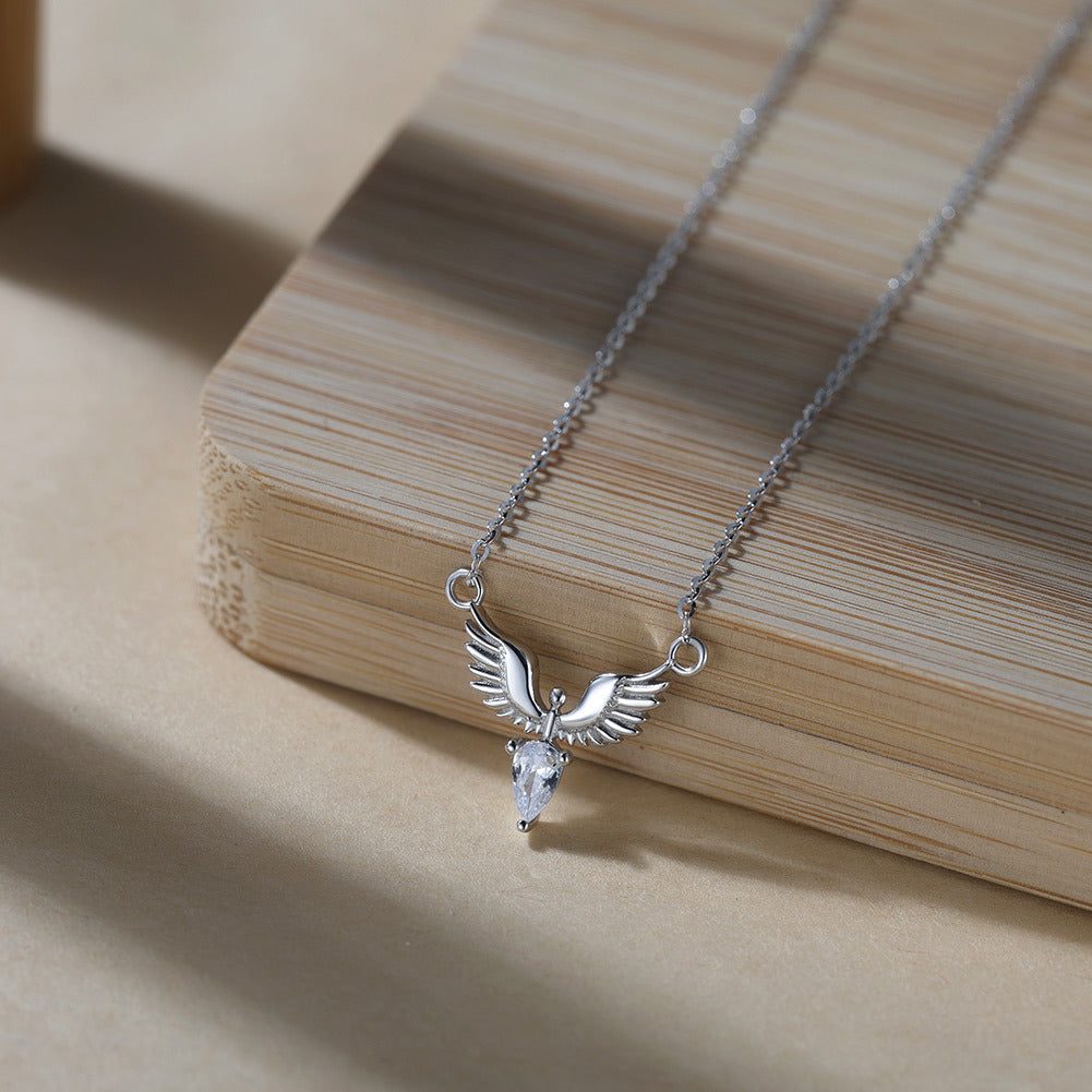 Kemstone S925 Sterling Silver Angel Wing Necklace for Women – Dainty Wing Pendant Clavicle Chain, Silver & Gold A4-APN54