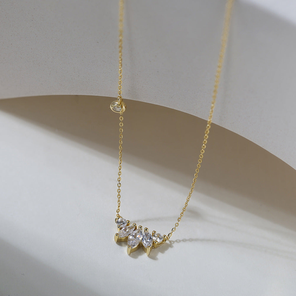 Kemstone S925 Sterling Silver Marquise CZ Pendant Necklace for Women – Oval Eye-Shaped Zircon Clavicle Chain, Silver & Gold A4-APN45