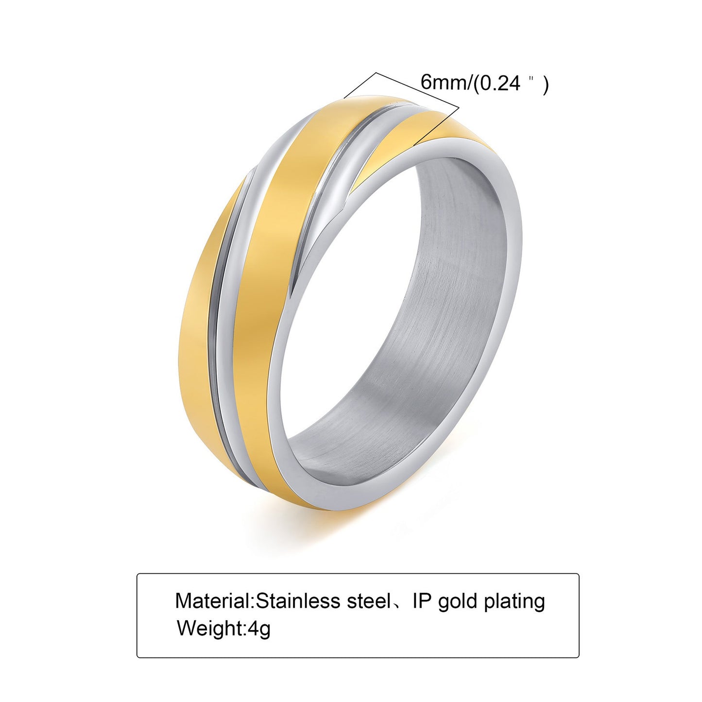 Kemstone Men’s Stainless Steel Ring – Slanted Stripe Design, IP Gold Plated Bold Minimalist Band R-057