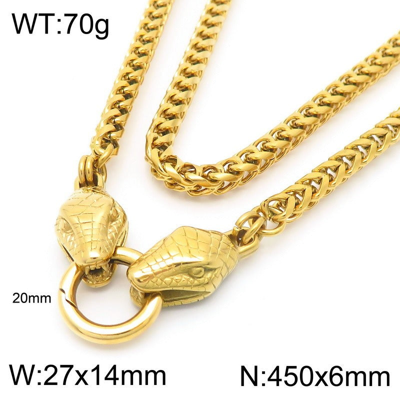 Kemstone Dragon & Skull Clasp Chain Necklace β 6mm Stainless Steel Viking Punk Style KN290995-Z
