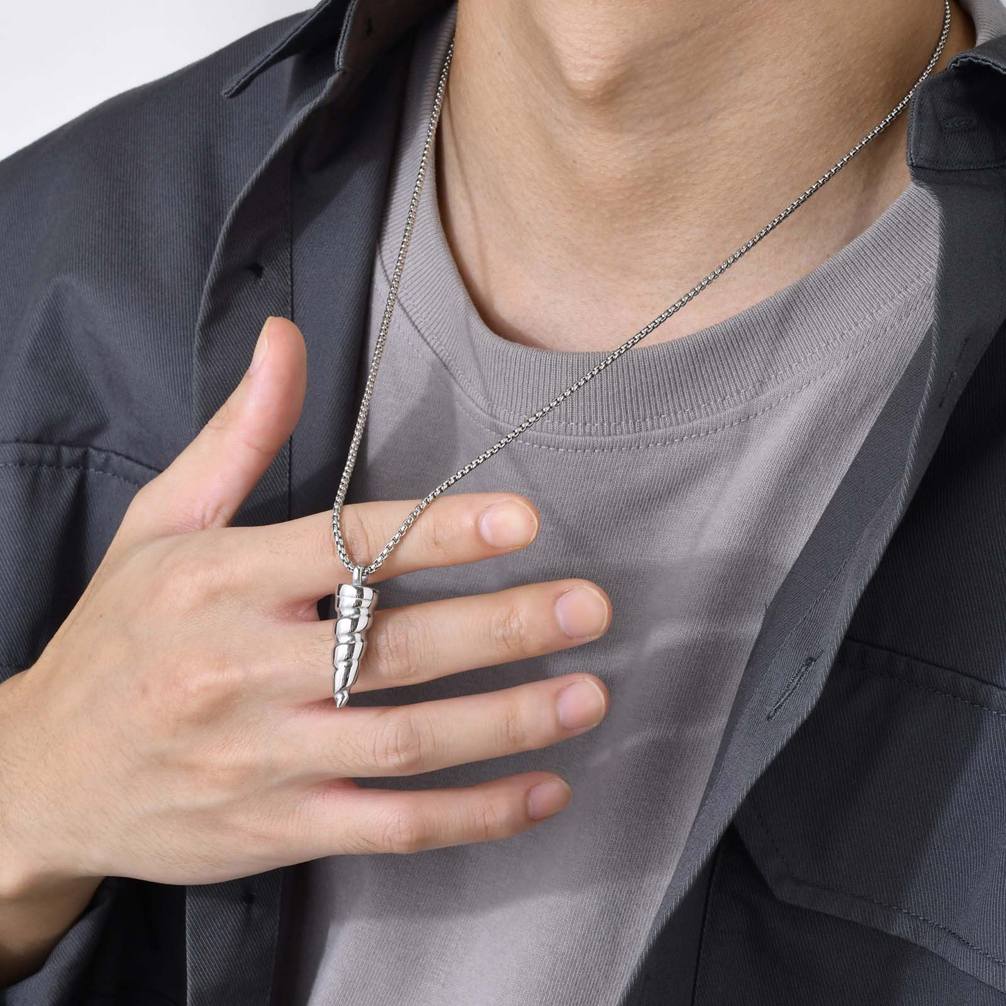 Kemstone Stainless Steel Unicorn Horn Pendant Necklace for Men Spiral Texture Vintage PN-1122