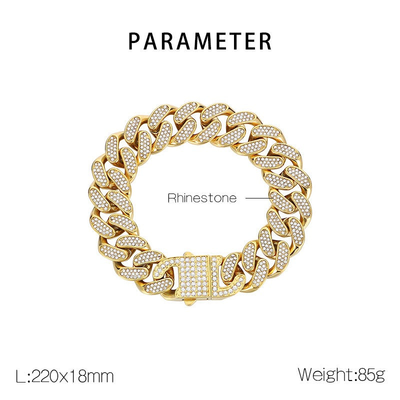 Kemstone Iced Out Cuban Link Chain & Bracelet – Heavy-Duty Titanium Steel Hip-Hop Jewelry KB170711