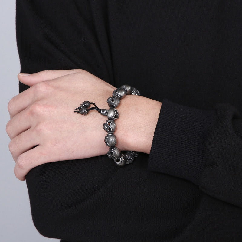 Kemstone Titanium Steel Gothic Skull Elastic Rope Bracelet for Men KB161368-KJX