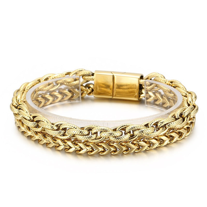 Kemstone Double Layer Chain Bracelet – 13mm Stainless Steel Punk Biker Jewelry for Men | KB91534-BD