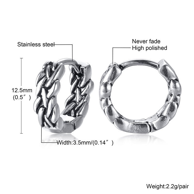Kemstone Men’s Titanium Steel Hoop Earrings – Braided Rope Huggie Hoops EH-322