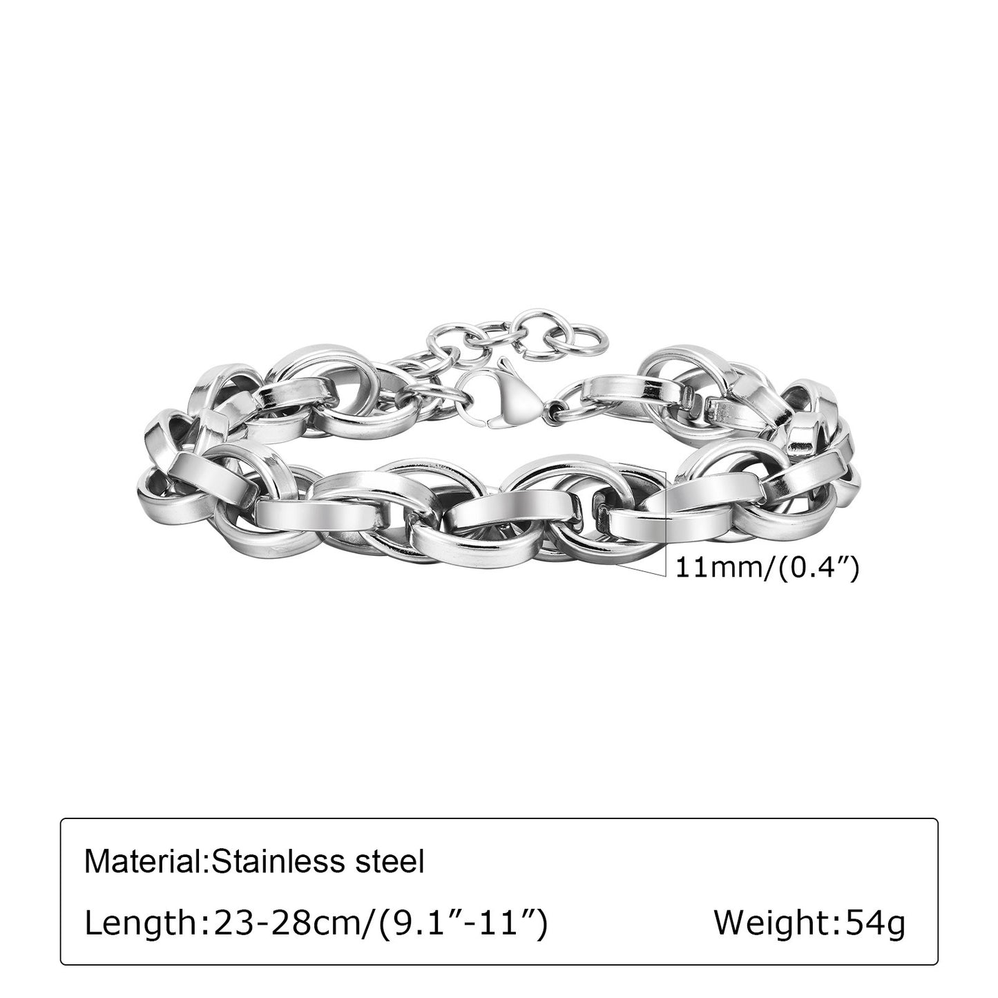 Kemstone Men’s Heavy Stainless Steel Twist Chain Bracelet – 11mm Vintage Cuban Link BR-961