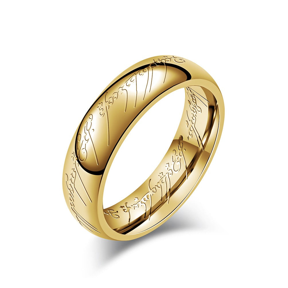 Kemstone Elvish Script Ring β 316L Stainless Steel Norse Gothic Fantasy Band | K-R707