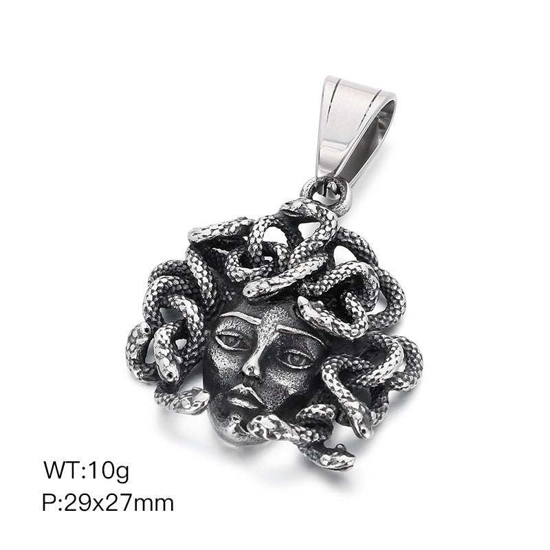 Kemstone Men’s Snake Pendant Necklace – Stainless Steel Gothic Punk Amulet, Norse Dark Jewelry KP55376-BD