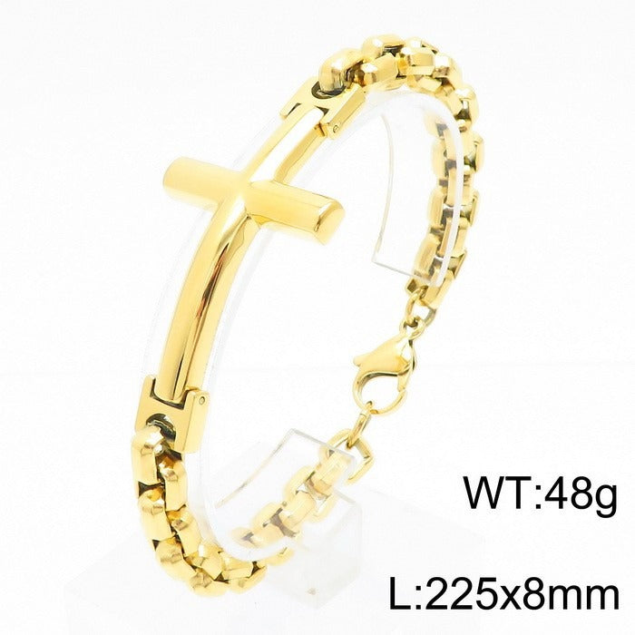 Pulsera de acero y titanio con cruz Kemstone para hombre - Joyería punk minimalista KB108647-K