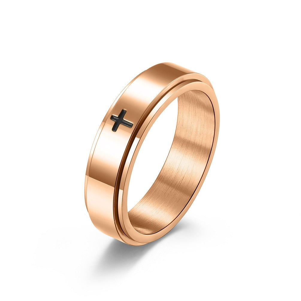 Kemstone Stainless Steel Cross Spinner Ring – Anxiety Relief Couple Band K-R565
