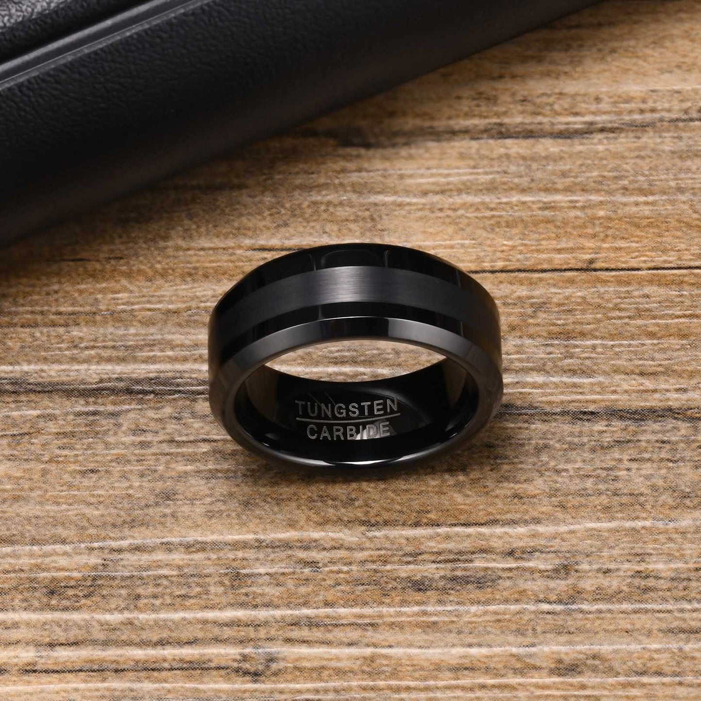 Tungsten Carbide Men's Ring – 8mm Brushed Band | Black & Silver Heavyweight Ring TCR-014