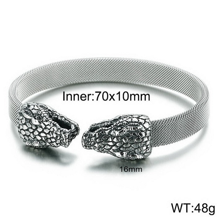 Kemstone Men’s Snake Cuff Bracelet Collection – Punk Norse Stainless Steel Open Bangle Gothic Streetwear KB139904