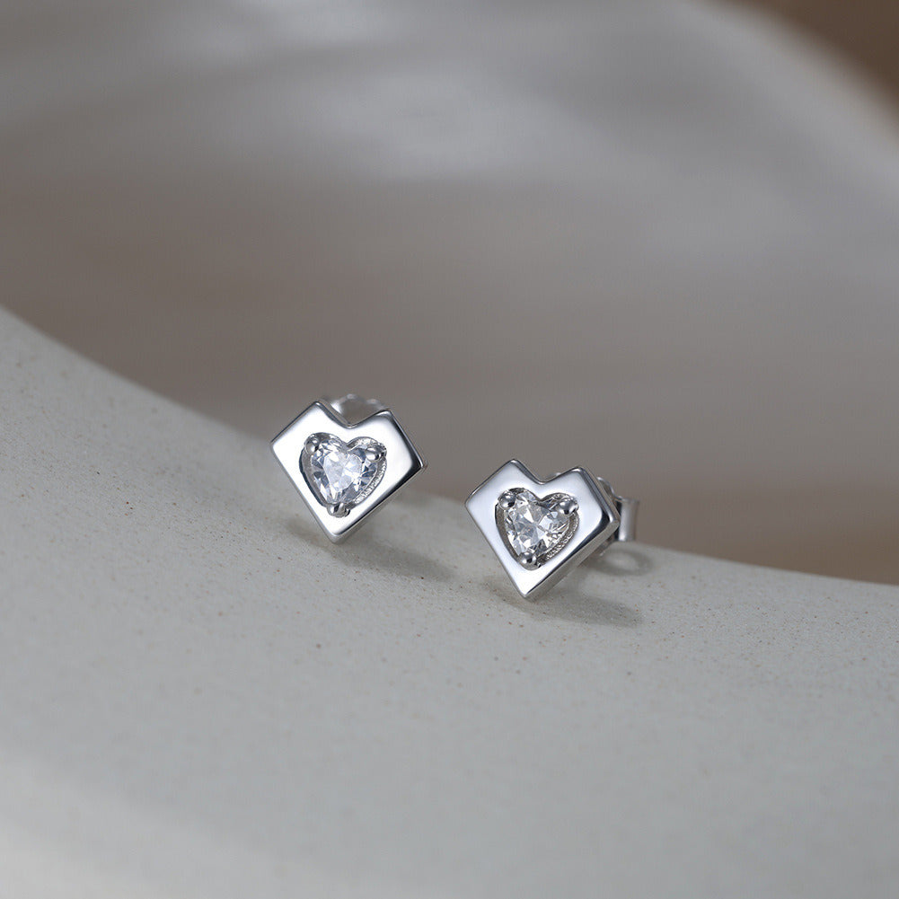 925 Sterling Silver Heart Stud Earrings for Women | CZ Inlaid Minimalist Love Jewelry, Gold & Platinum Plated Handmade Gift by Kemstone A4-APE139