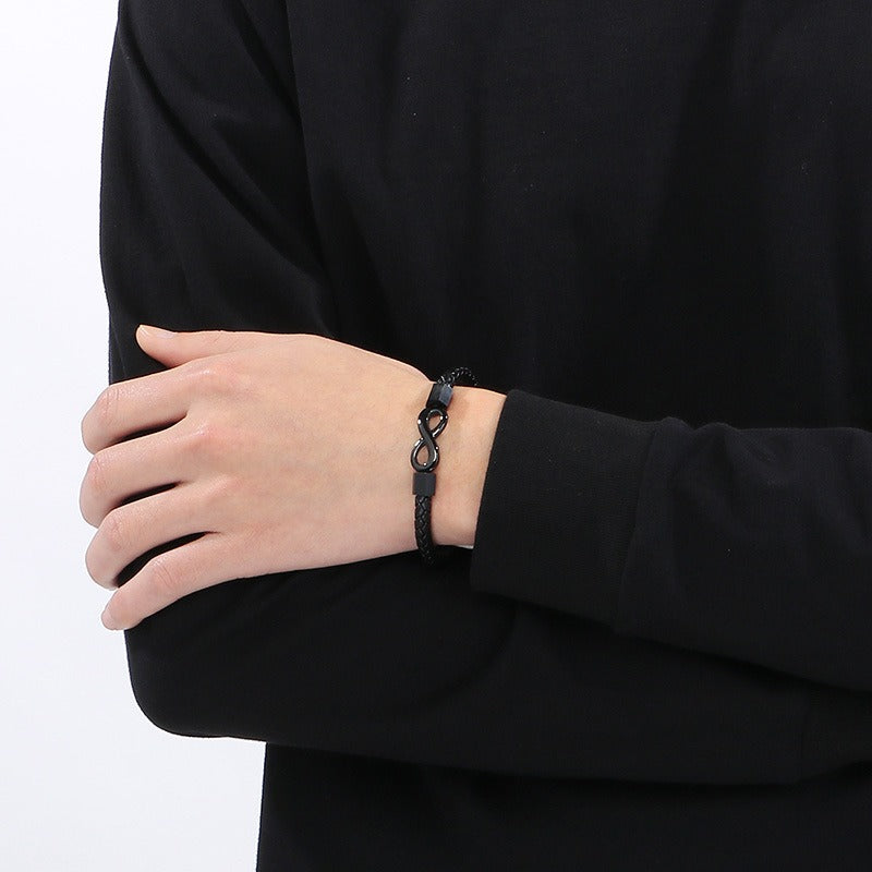 Simbolo dell'infinito, cinturino in pelle intrecciata, chiusura magnetica in acciaio al titanio per uomo KB182678-JR