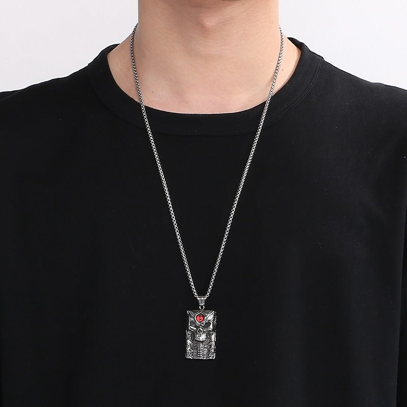 Kemstone Demon Eye Skull Pendant – Gothic Titanium Steel Necklace for Men, Dark Streetwear & Halloween Style KP130524-TGX