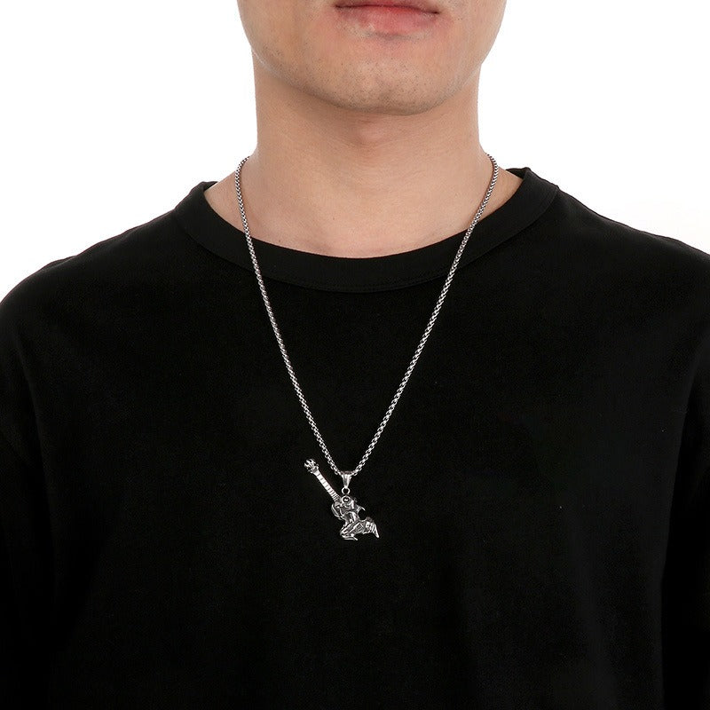 Kemstone Titanium Steel Skull Pendant Necklace with Musical Instruments – Hip Hop KP55730-BD