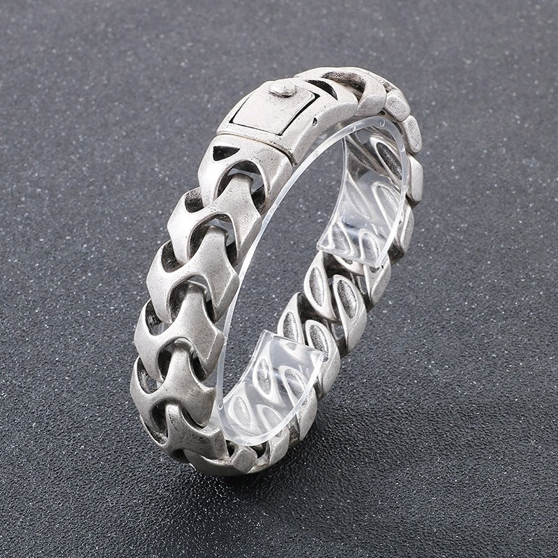 Kemstone Bold Punk Titanium Steel Square Buckle Dragon Bone Chain Bracelet Handmade 22CM KB112527-BD