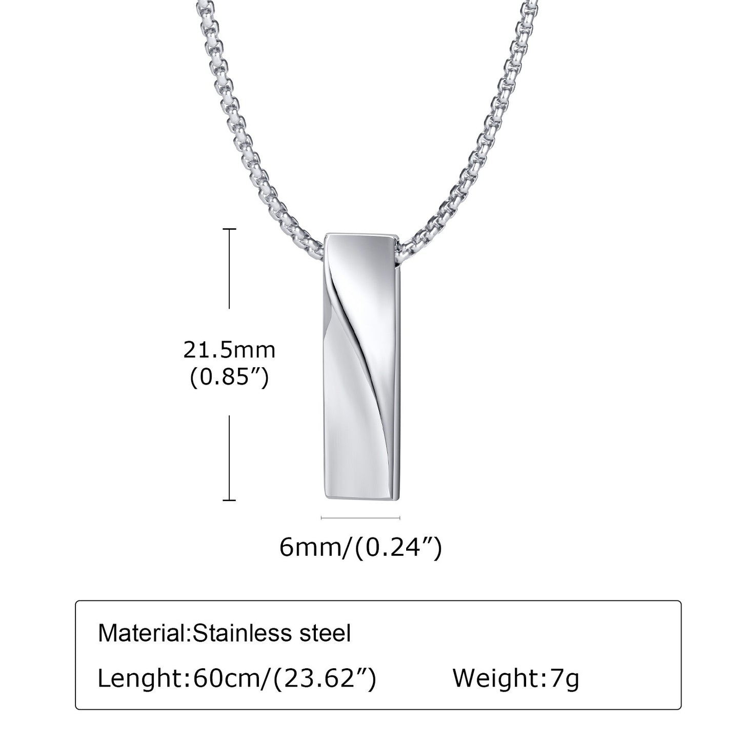 Mobius Bar Pendant Necklace for Men – Geometric Stainless Steel Amulet | Silver & Black PN-1830