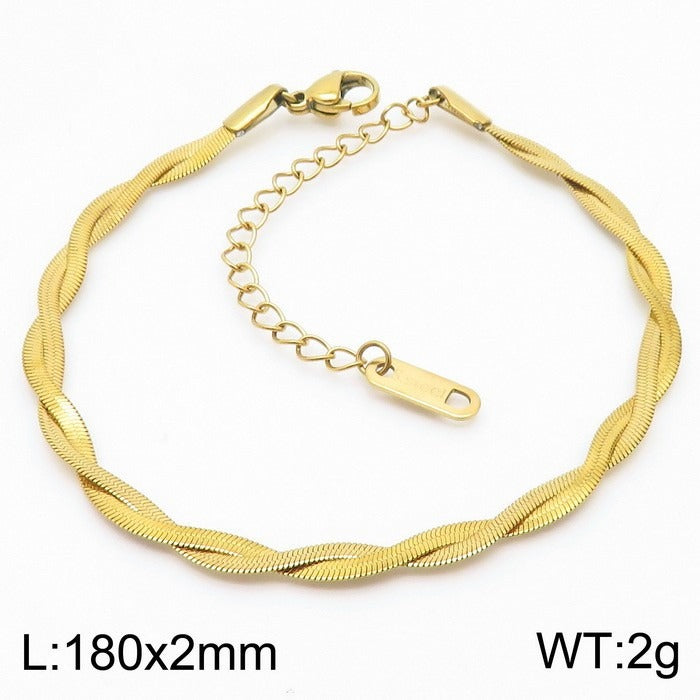 2mm Twisted Snake Chain Necklace & Bracelet for Men & Women – Adjustable 316L Stainless Steel Minimalist Jewelry KB181314-Z