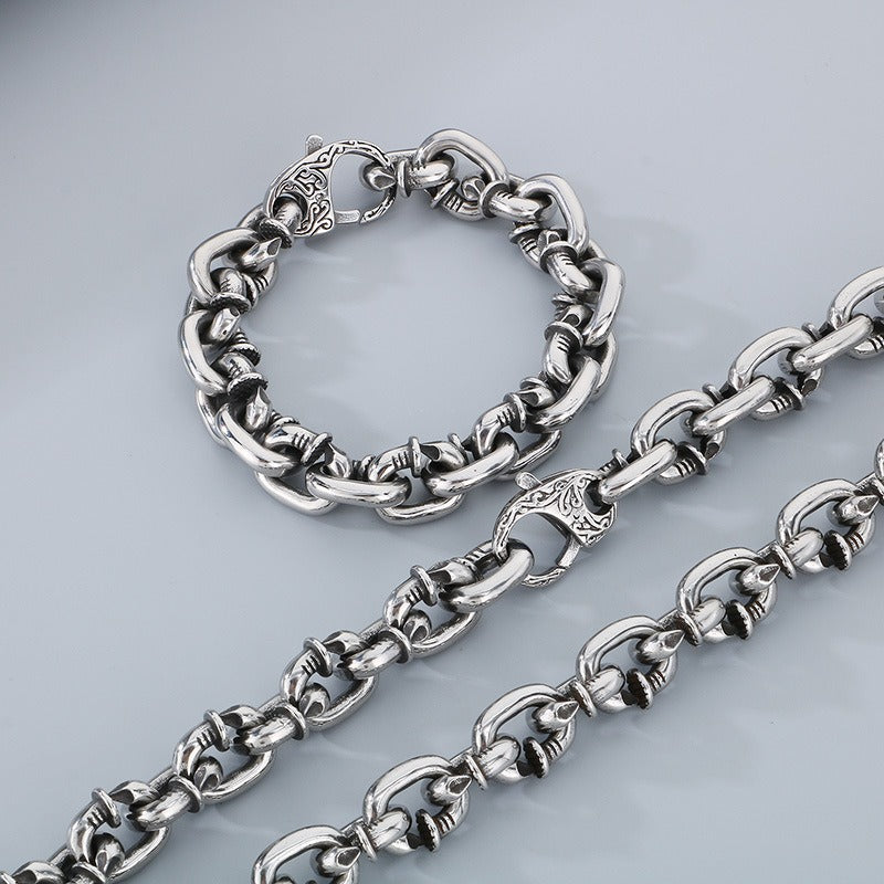 Kemstone Men’s Rivet Chain Bracelet or Necklace – Stainless Steel Punk Nail-Link Jewelry KB126373