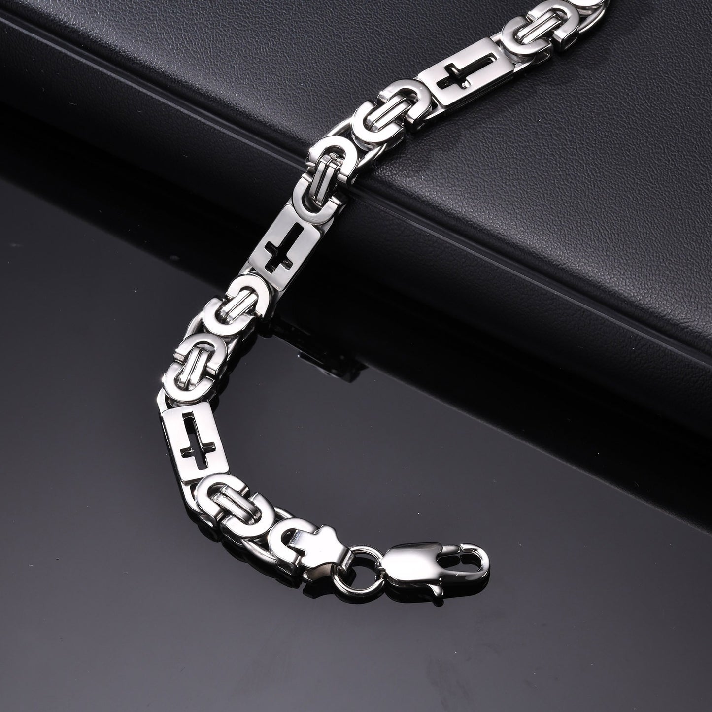 Kemstone Men’s Titanium Steel Byzantine Cross Bracelet – Punk Hip Hop Jewelry BR-2214