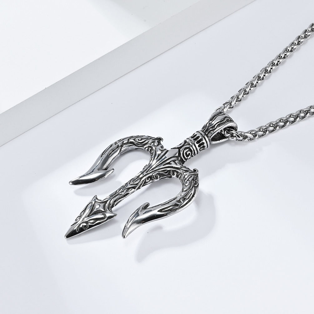 Poseidon's Trident Pendant – Norse Myth Inspired Stainless Steel Necklace K-PT552