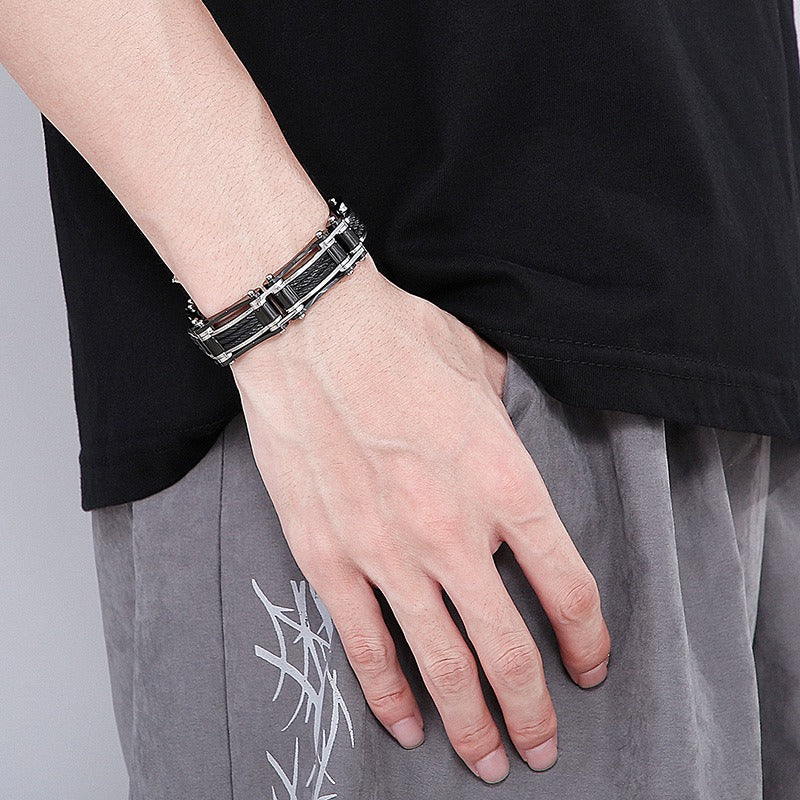 Kemstone Men's Titanium Steel Wire Rope Bracelet - Urban Cycling Inspired Design, Adjustable Cuff for Casual & Outdoor Style KB139387-KFC
