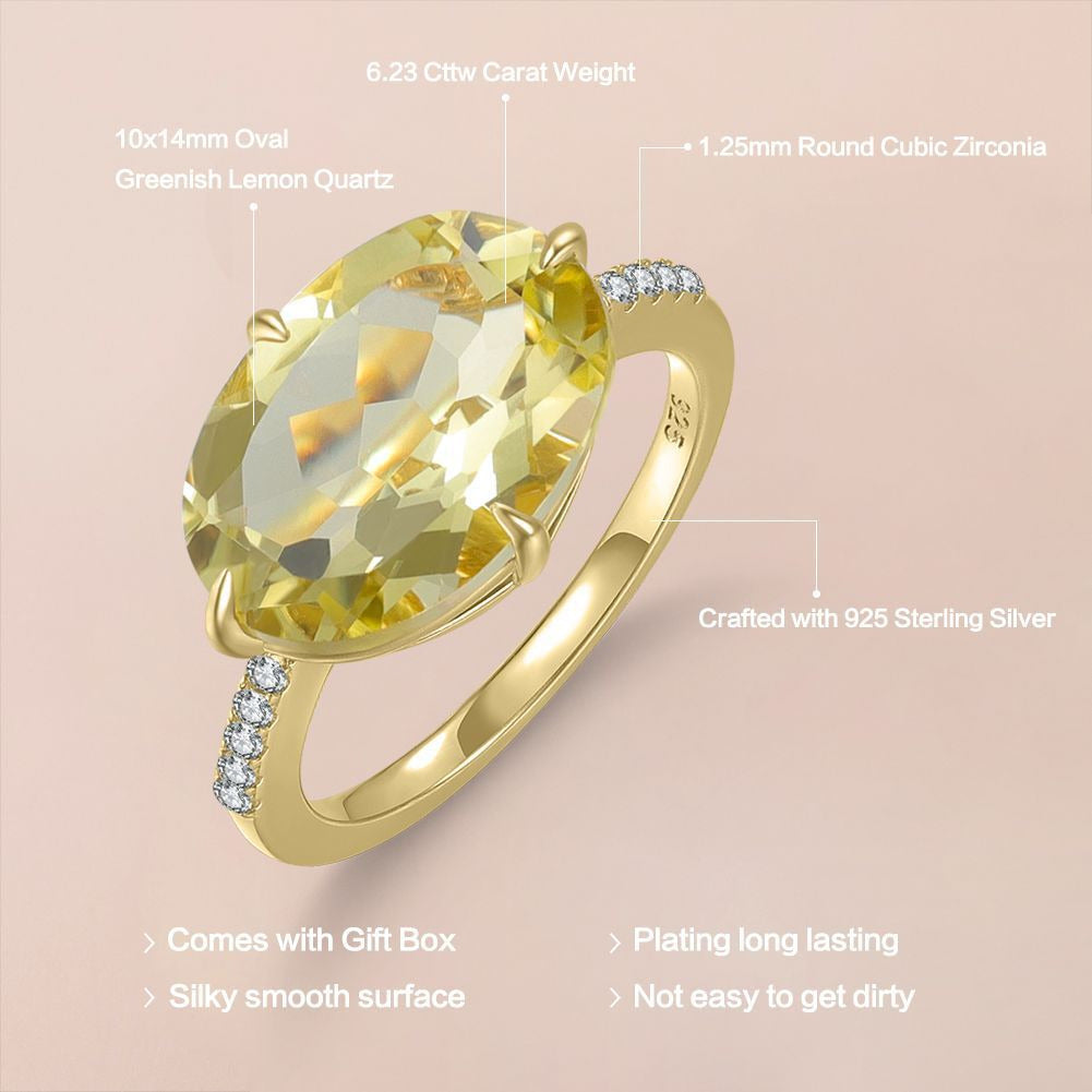 Kemstone Handcrafted 6.23ct Oval Gemstone Solitaire Ring – 925 Sterling Silver Gold-Plated Statement T7-OL1058R