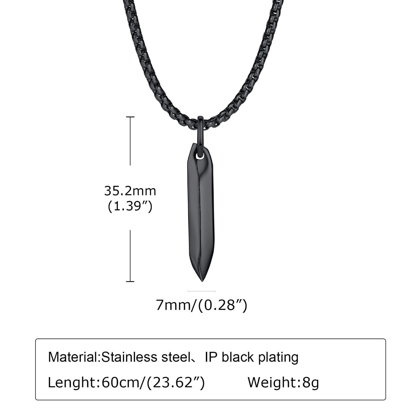 Kemstone Hex Spike Pendant Necklace for Men – Stainless Steel Gothic Nail Amulet Silver & Black PN-1832