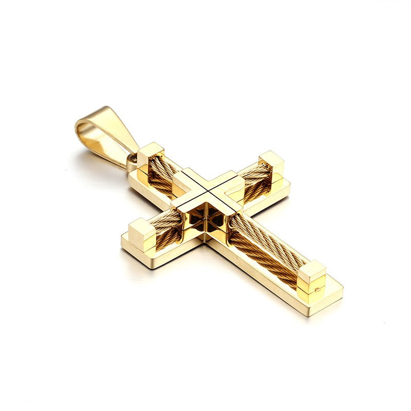 Collar con colgante de cruz de acero inoxidable y titanio minimalista moderno Kemstone para hombre - Joyería unisex duradera y de uso diario KP55886-K