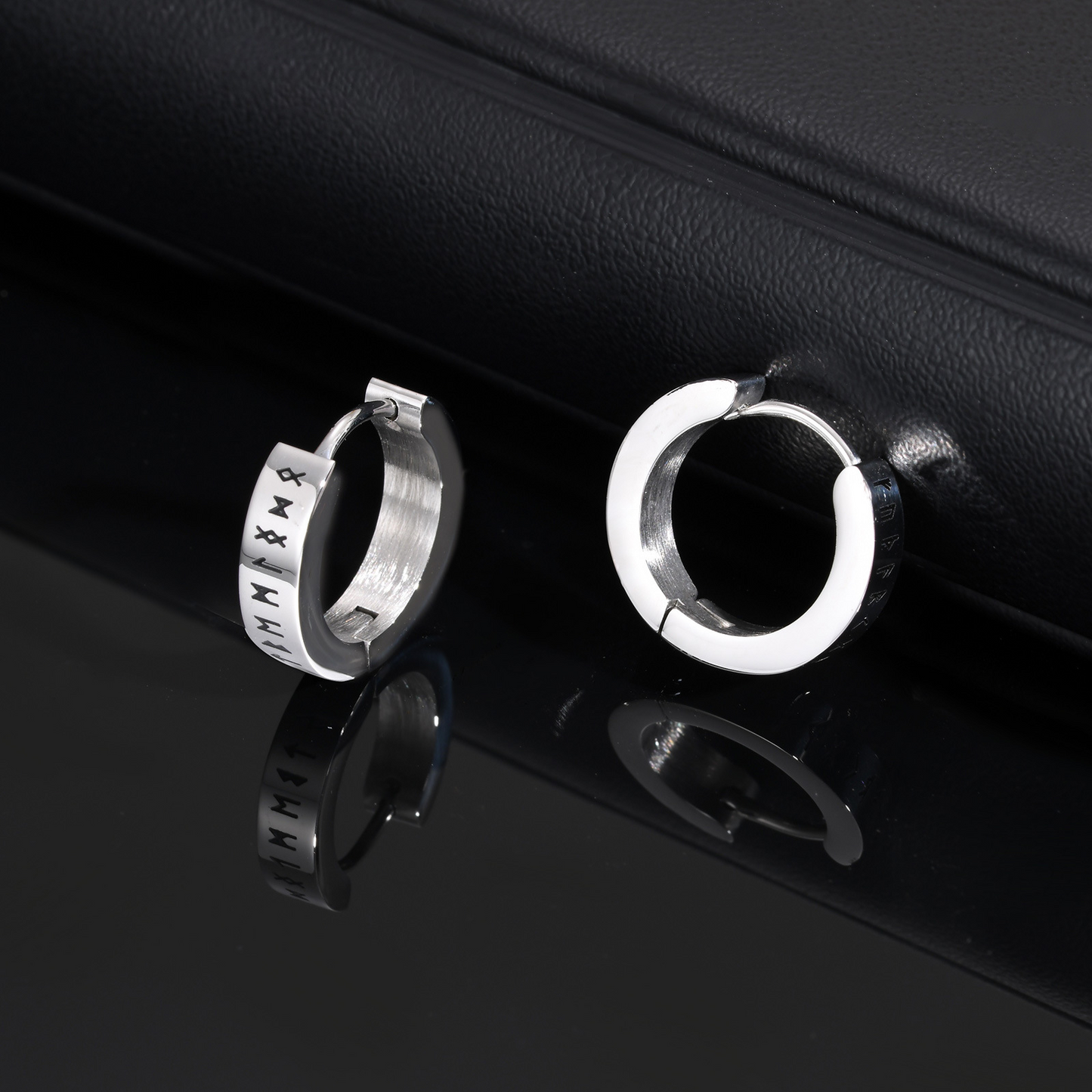 Kemstone Viking Rune Hoop Earrings – Stainless Steel Men’s Earrings EH-514