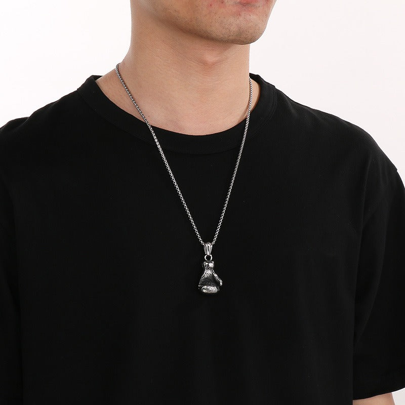 Colgante de guante de boxeo Kemstone - Collar vintage de acero desgastado para hombre - KP45752-BD
