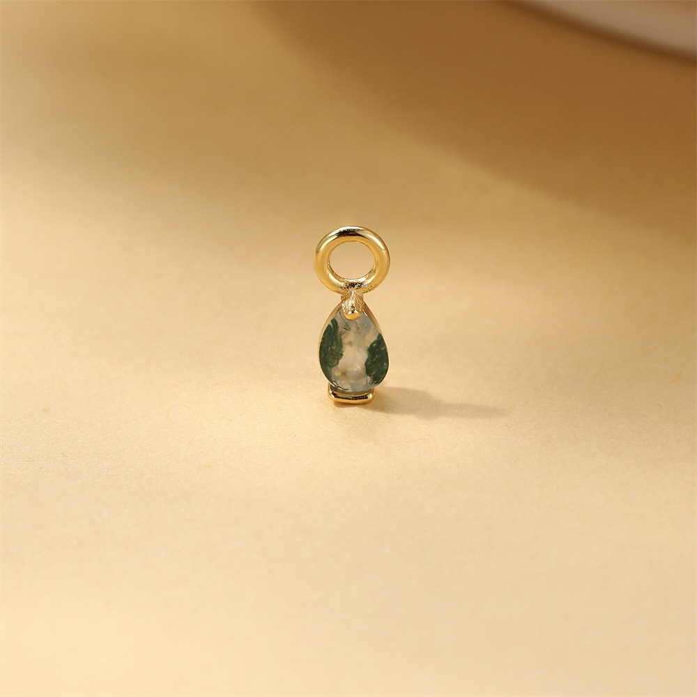 Kemstone 925 Sterling Silver Moss Agate Drop Charm for Women Natural Stone Pendant 60267647920C