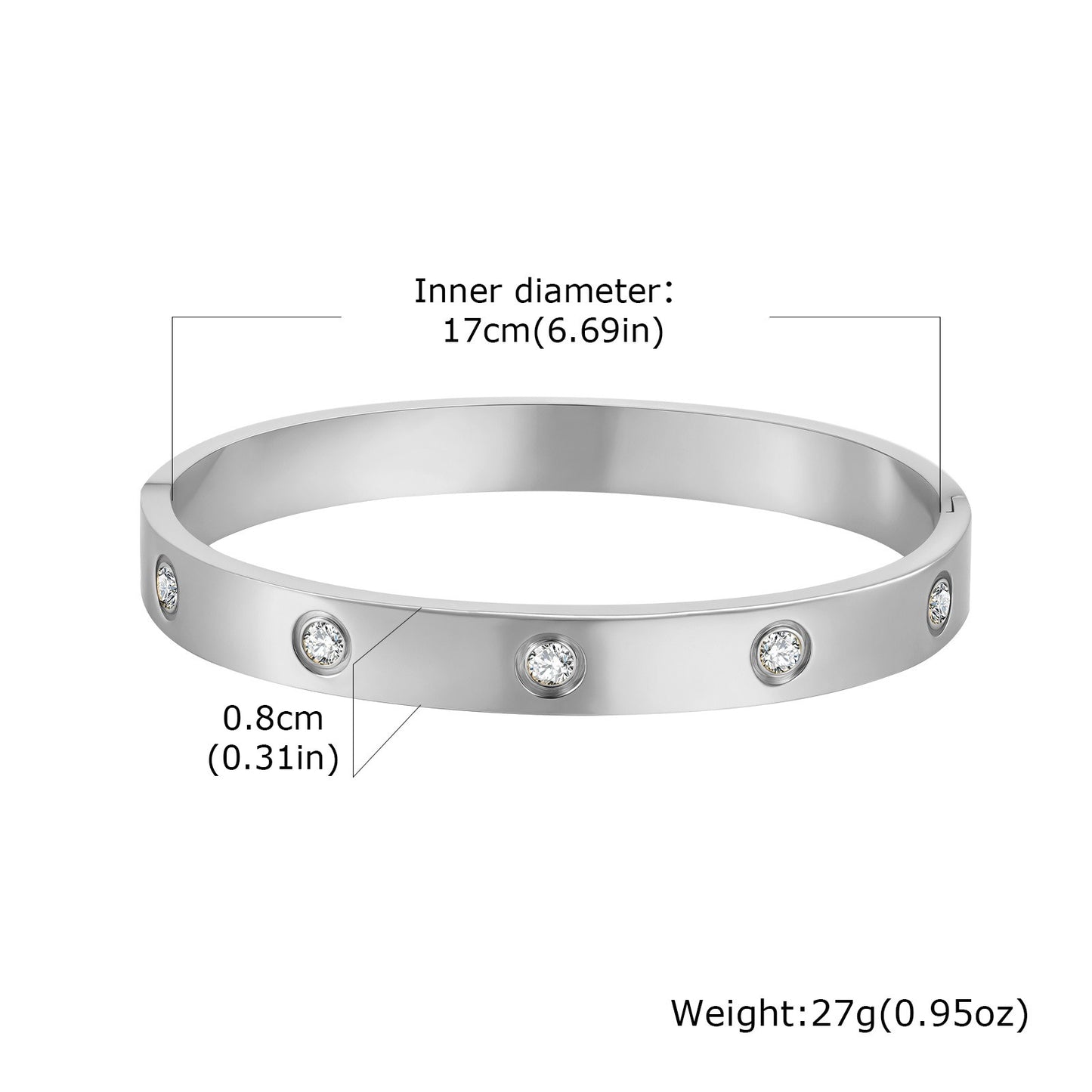 Brazalete minimalista de cristal Kemstone de acero inoxidable de 6 mm | Ligero - Ideal para el día a día B-478
