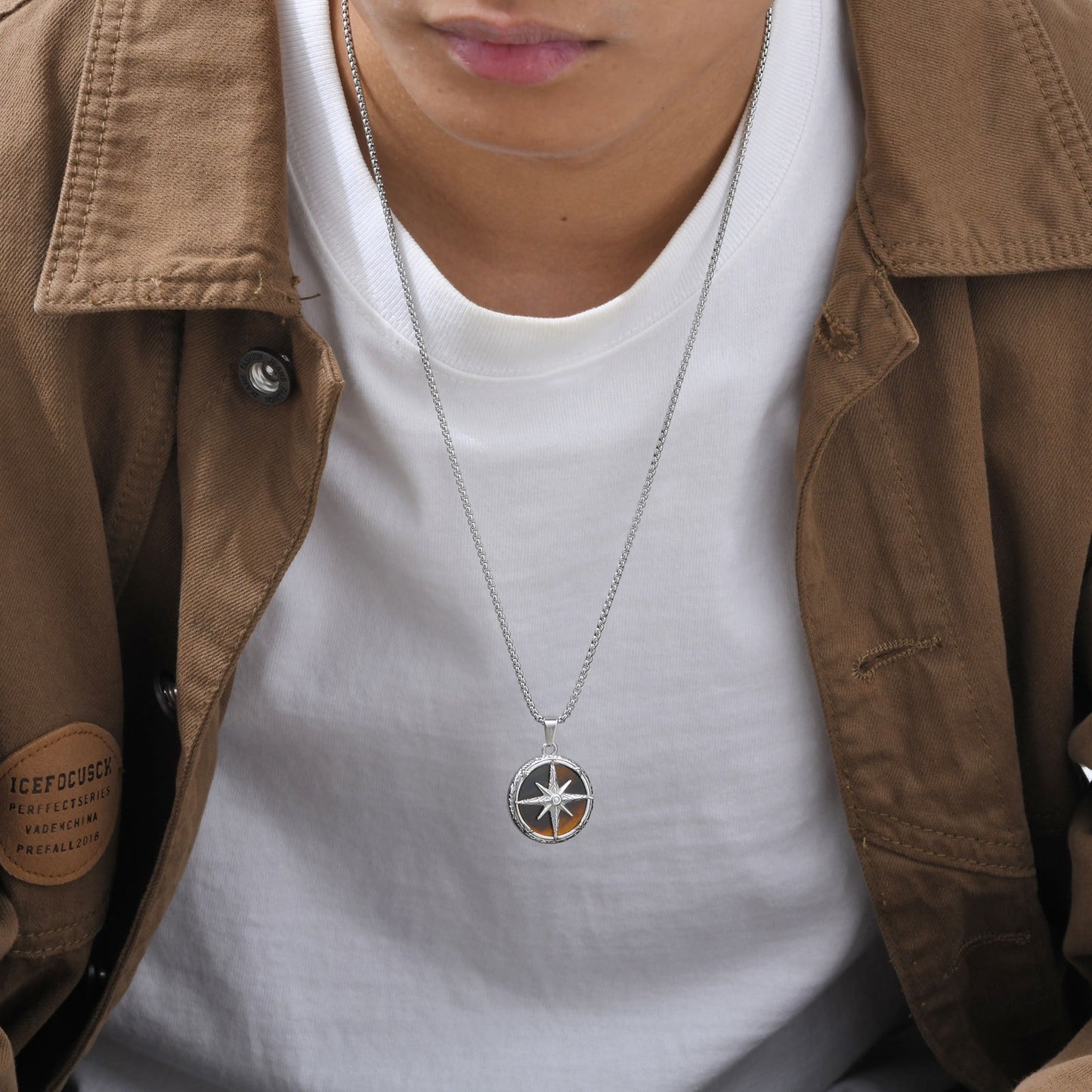 Collar con colgante de ojo de tigre octagrama de acero inoxidable Kemstone para hombre, ideal para uso diario y regalos PN-2092