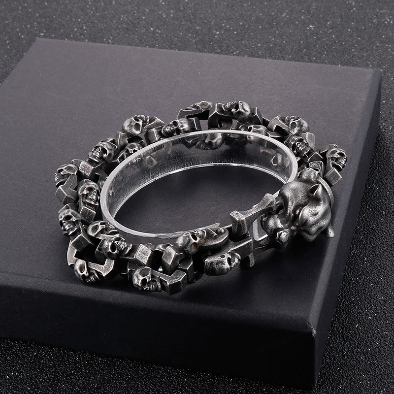 Kemstone Heavy Skull Panther Head Chain Bracelet for Men – Gothic Stainless Steel Biker Jewelry KB156415